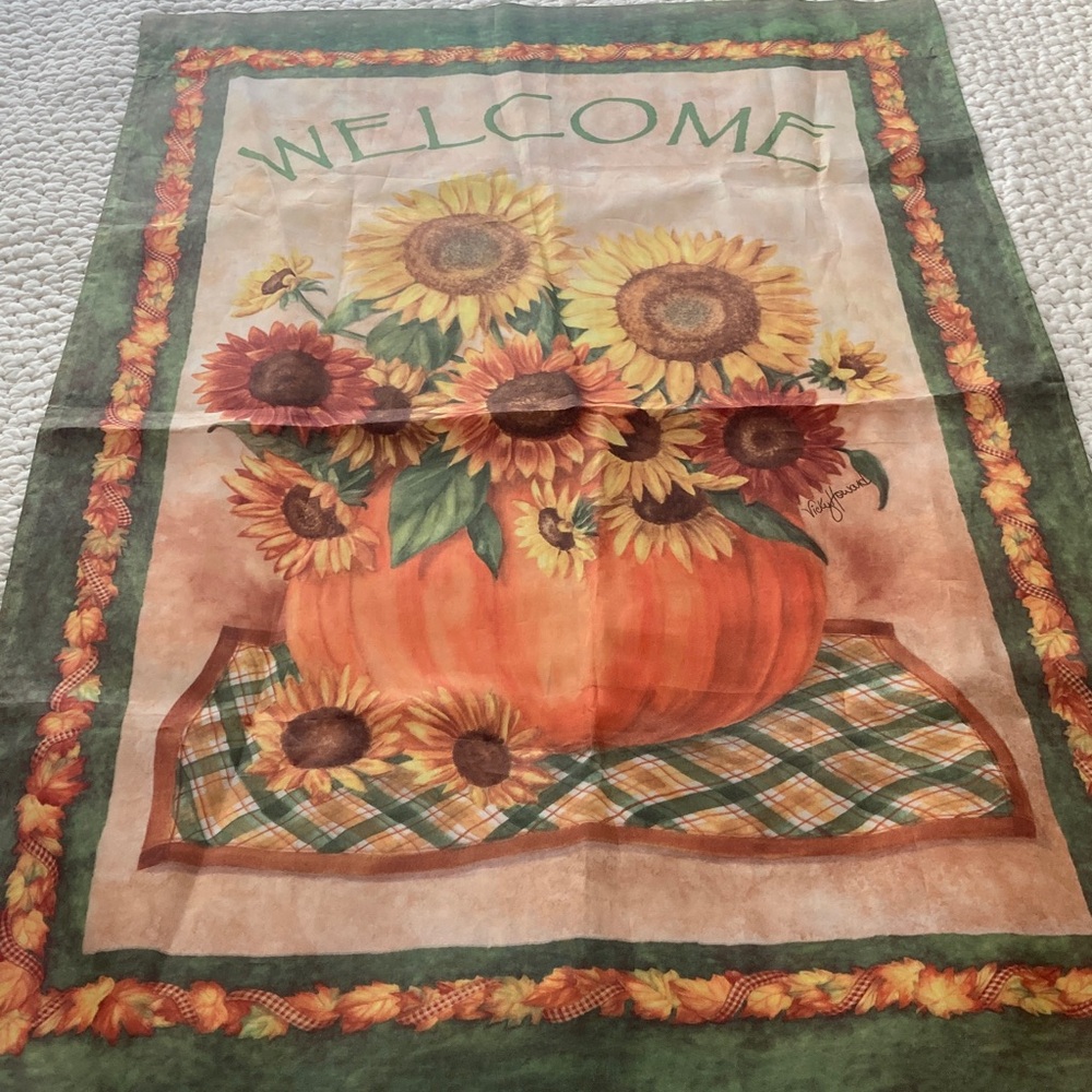 Pumpkin Sunflowers Garden Yard Flag banner Vicky Howard Fall Autumn 26”x38”